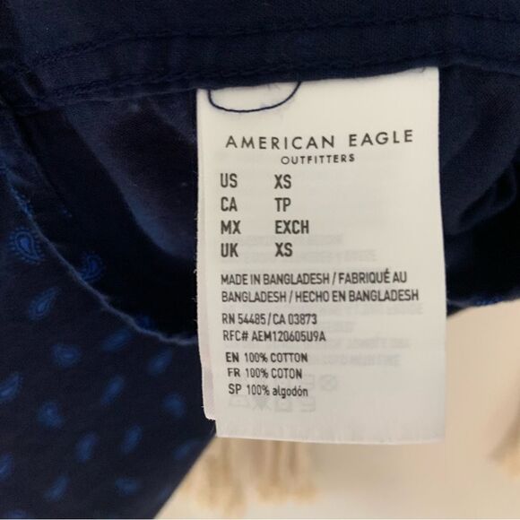 AMERICAN EAGLE Men’s Button Up Long Sleeve Shirt Blue Print Size XS - Picture 9 of 10